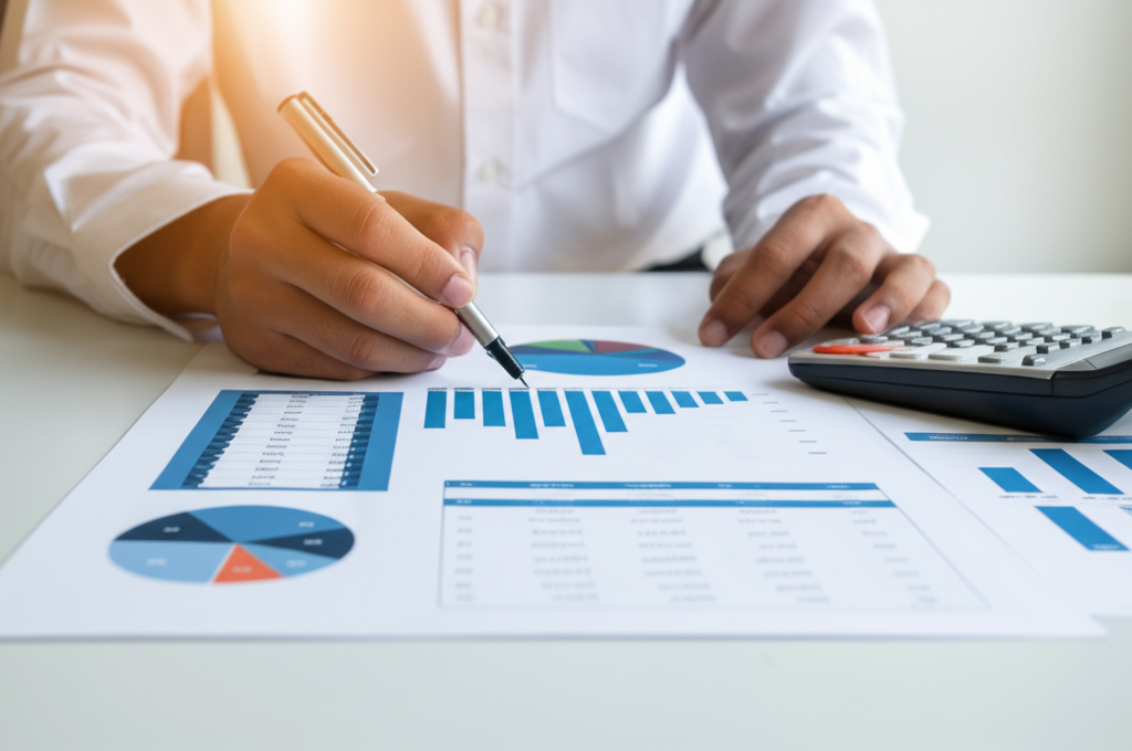 Business owner reviewing invoices